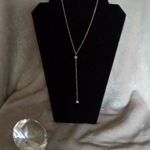 Sterling Forever 14knBezel CZ Y-Drop Necklace